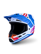 Alpinestars S-M7 Core ECE06, casco de motocross azul y blanco con gráficos naranja y rosa, certificado ECE 22.06