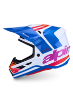 Alpinestars S-M7 Core ECE06, casco de motocross profesional, azul y blanco con detalles rosa y naranja, acabado brillante