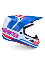 Casco Alpinestars S-M7 Core ECE06 de motocross, blanco, azul y rosa, acabado brillante, con certificación ECE 22.06
