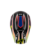 Casco Alpinestars S-M3 Youth Wurx ECE 22.06, casco de motocross, negro con gráficos vibrantes en rojo, azul y amarillo, vista superior con el logotipo SM3 y el logotipo amarillo de Alpinestars en la visera, equipo de protección para off-road