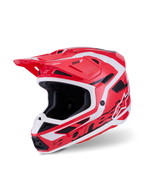 Casco Alpinestars S-M7 Deed, casco de motocross, rojo, negro y blanco brillante, con una calota aerodinámica elegante y logotipos llamativos, puertos de ventilación integrados y una visera protectora para carreras off-road