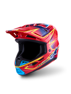 Casco Alpinestars S-M7 Cast ECE06, casco de motocross para carreras off-road, rojo con detalles en amarillo fluo y azul, carcasa de compuesto ligero, certificación ECE 22.06