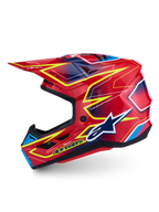 Alpinestars S-M7 Cast ECE06, casco de motocross rojo, amarillo flúor y azul, certificado ECE 22.06, diseño aerodinámico