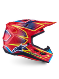 Alpinestars S-M7 Cast, casco de motocross en rojo, amarillo fluorescente y azul, carcasa aerodinámica certificada ECE 22.06