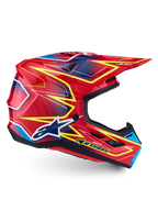 Alpinestars S-M7 Cast, casco de motocross en rojo, amarillo fluorescente y azul, carcasa aerodinámica certificada ECE 22.06