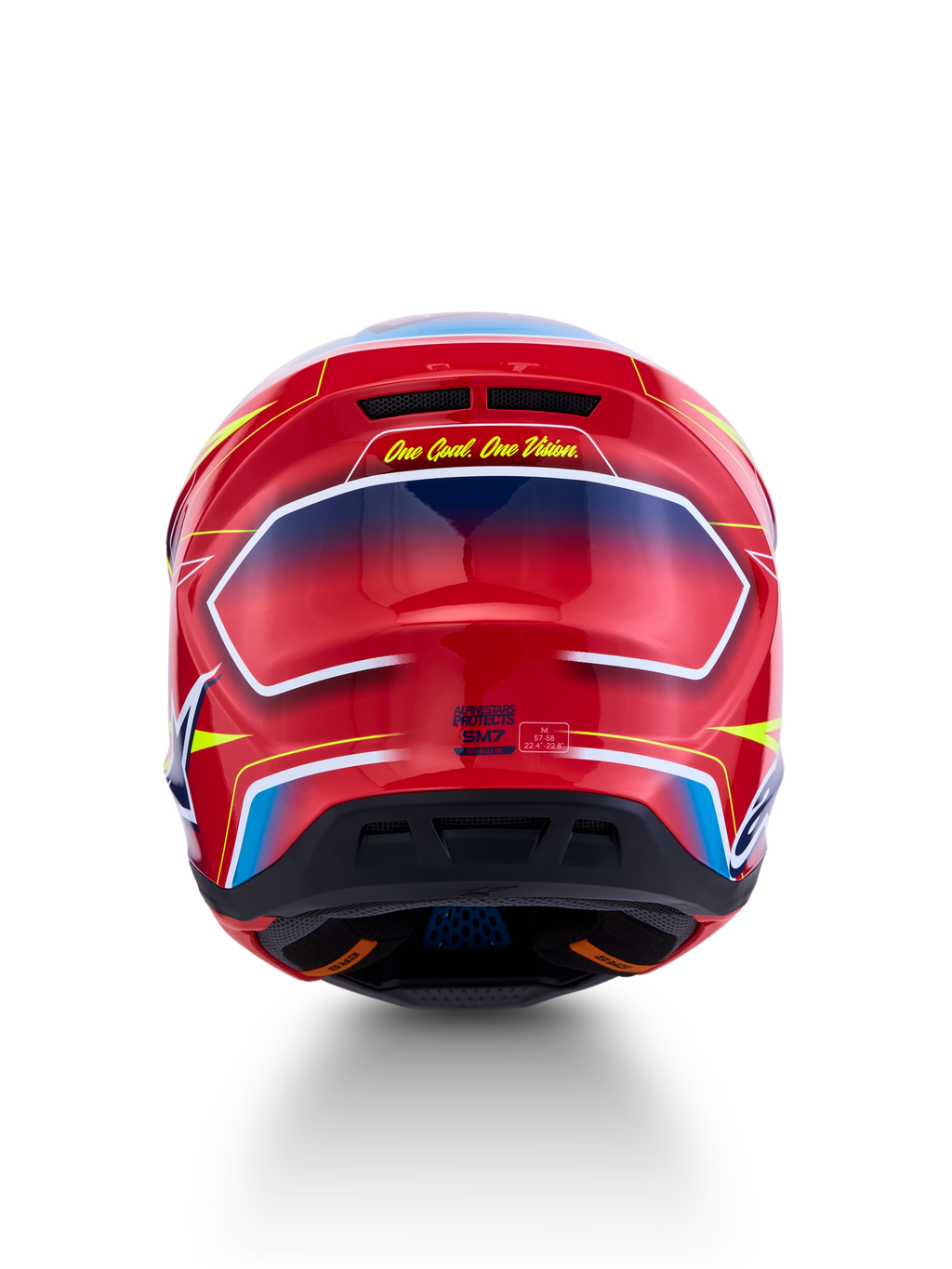 Alpinestars S-M7 Cast ECE06, casco de motocross rojo y azul brillante con perfil aerodinámico y certificación ECE 22.06