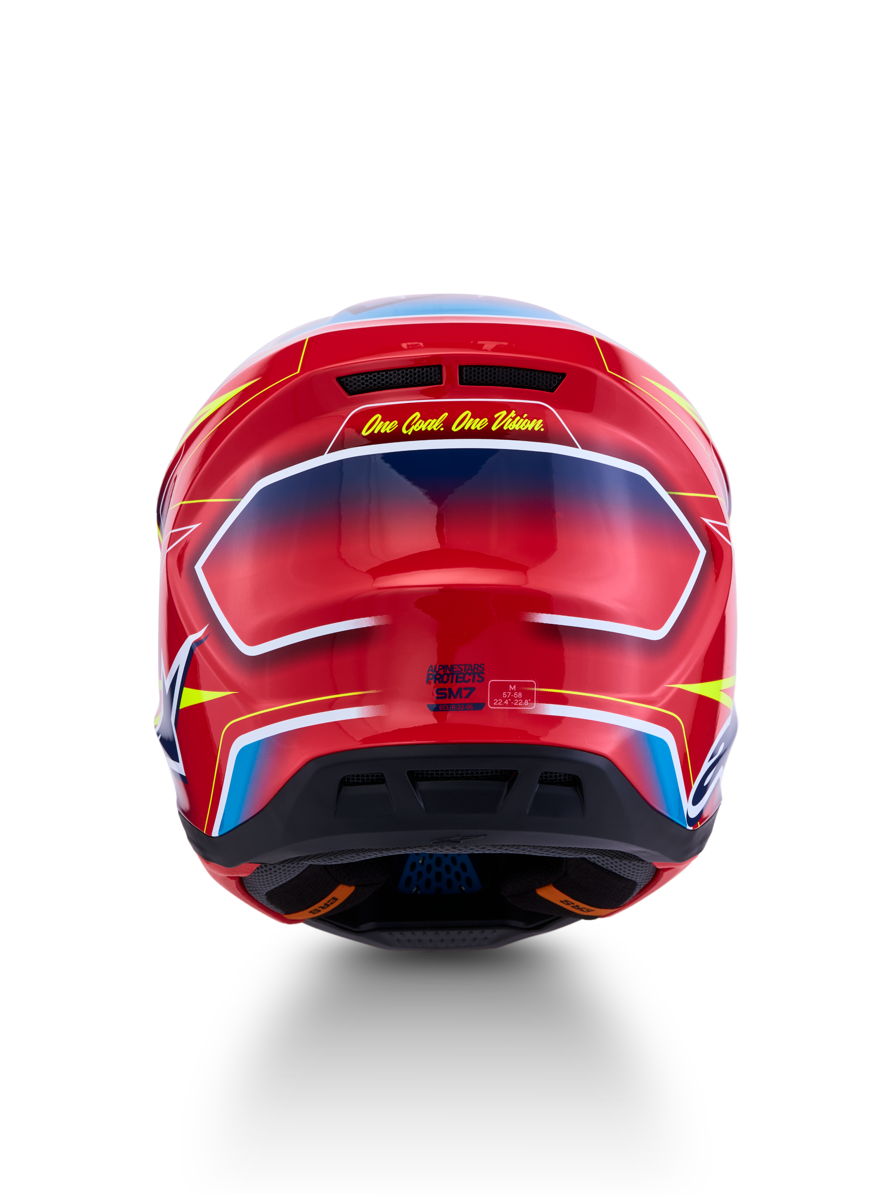 Alpinestars S-M7 Cast ECE06, casco de motocross rojo y azul brillante con perfil aerodinámico y certificación ECE 22.06