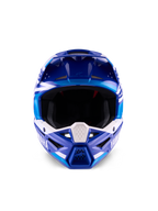 Casco Yamaha S-M3 ECE 22.06, casco de motocross, azul y blanco brillante, vista frontal destacando la mentonera protectora con la marca Yamaha y múltiples puertos de ventilación.