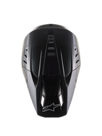 Alpinestars S-M5 Solid Helmet ECE 22.06, Motocross Helmet, Black Matt, top-down view showing the aerodynamic shell with ventilation ridges, visor featuring air intake ports and Alpinestars logo, sleek matte finish designed for off-road racing.