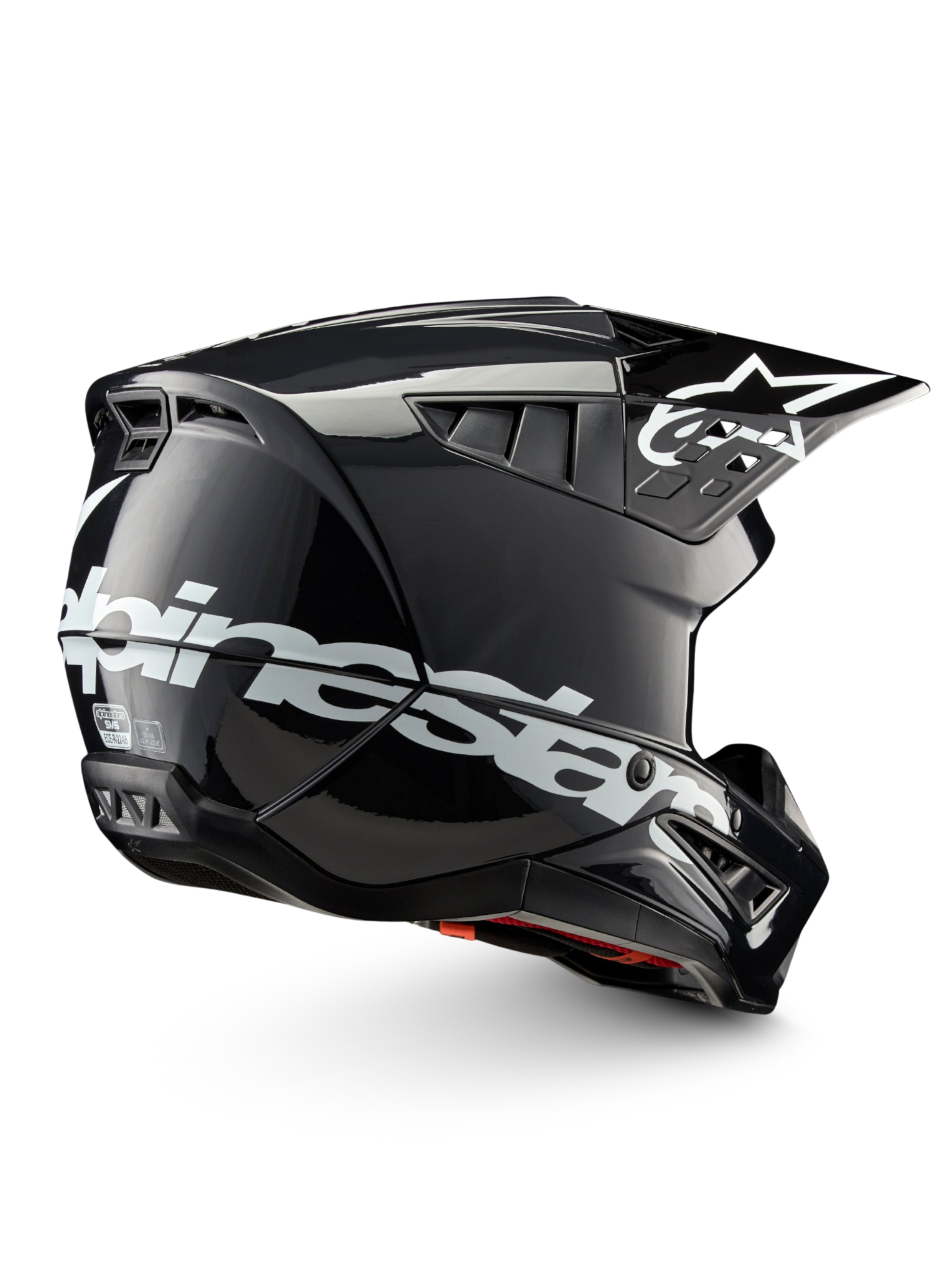 Alpinestars S-M5 Corp Helmet ECE 22.06, Dark Gray Glossy and white motocross racing helmet, ECE certified for off-road performance.