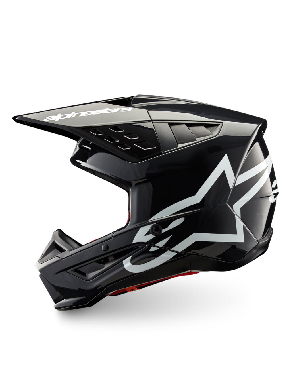 Alpinestars S-M5 Corp Helmet in Dark Gray Glossy, ECE 22.06 certified motocross helmet with white brand logos.