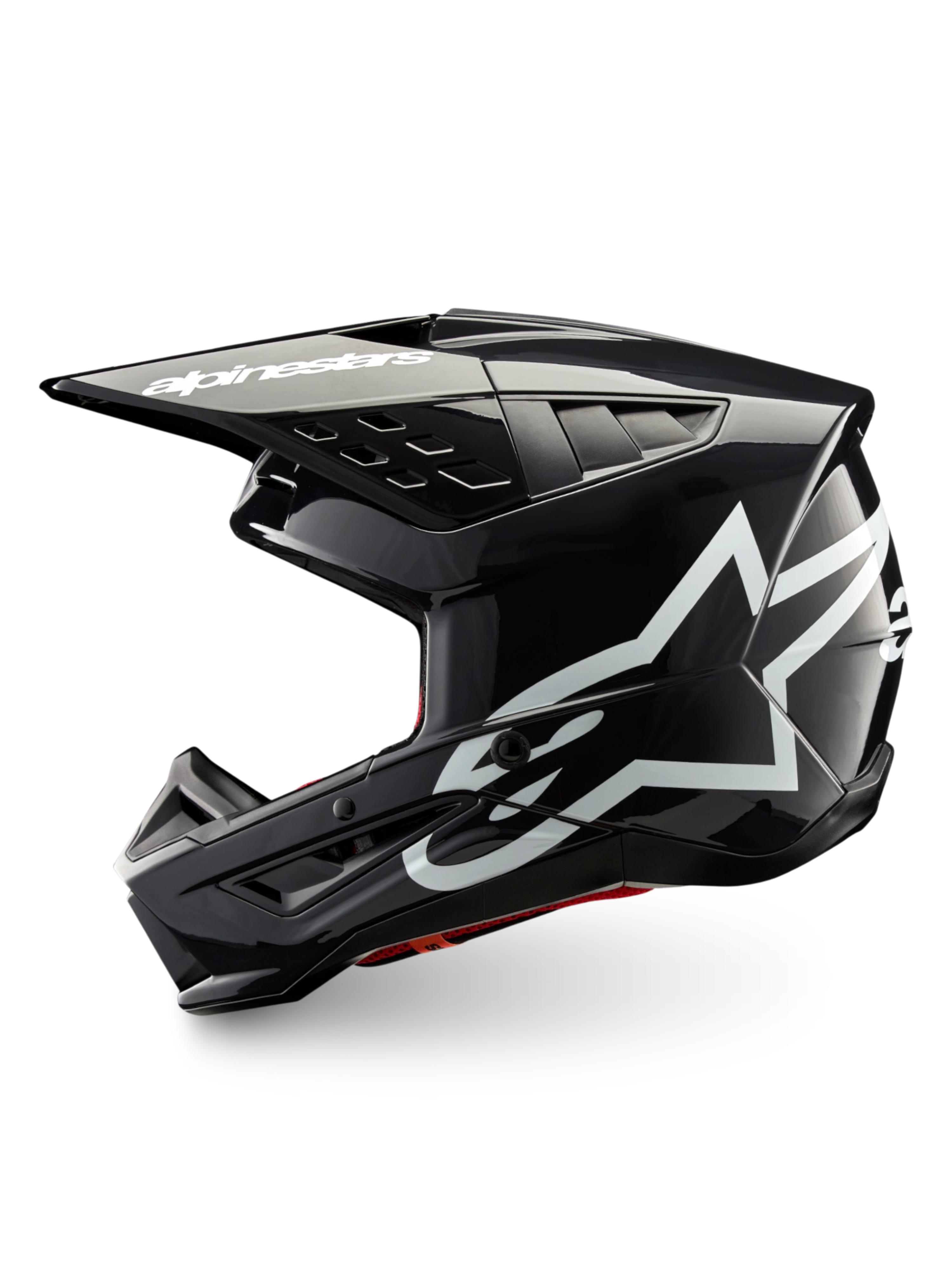Alpinestars S-M5 Corp Helmet in Dark Gray Glossy, ECE 22.06 certified motocross helmet with white brand logos.
