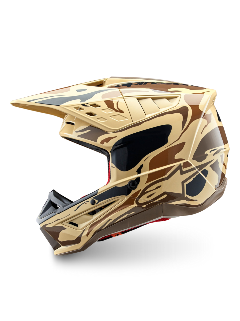 Alpinestars Casco S-M5 Mineral, casco de motocross y off-road, color marrón oscuro mate con diseño de camuflaje, protección certificada ECE 22.06 para carreras