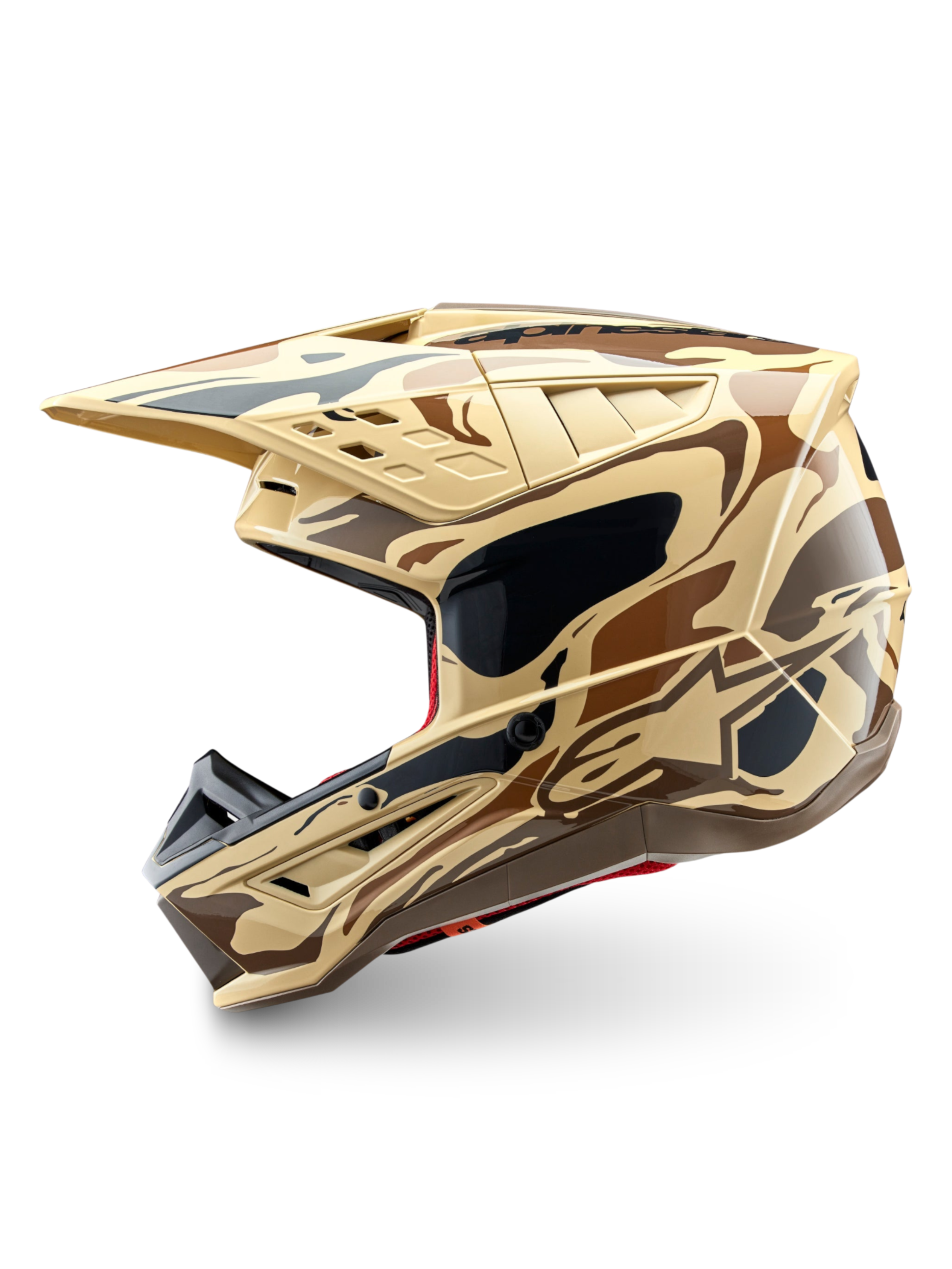 Alpinestars Casco S-M5 Mineral, casco de motocross y off-road, color marrón oscuro mate con diseño de camuflaje, protección certificada ECE 22.06 para carreras