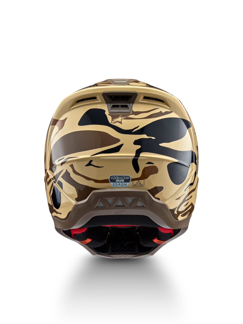 Alpinestars S-M5 Mineral, casco de motocross, marrón y negro mate con camuflaje, certificación ECE 22.06, vista trasera