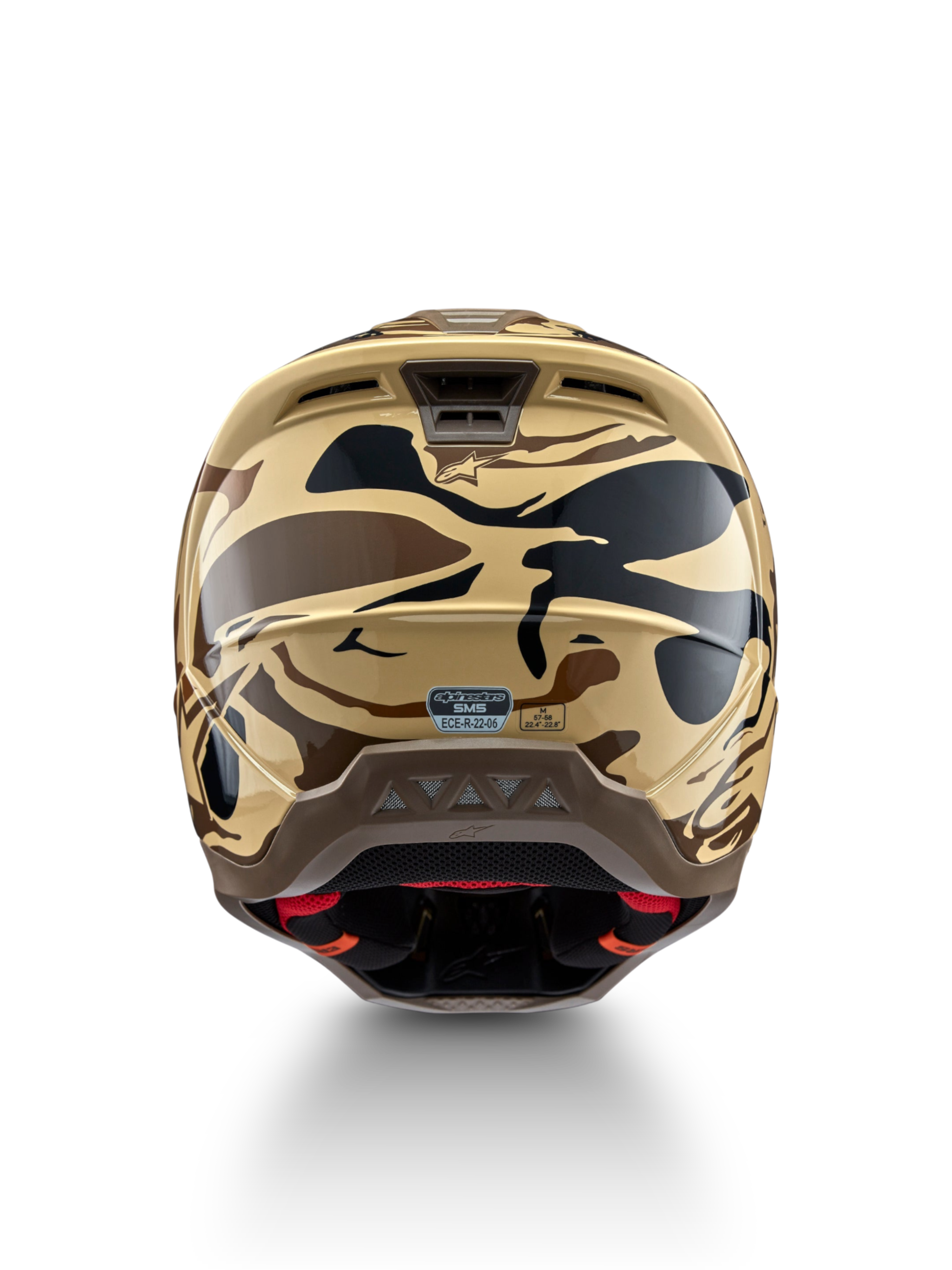 Alpinestars S-M5 Mineral, casco de motocross, marrón y negro mate con camuflaje, certificación ECE 22.06, vista trasera