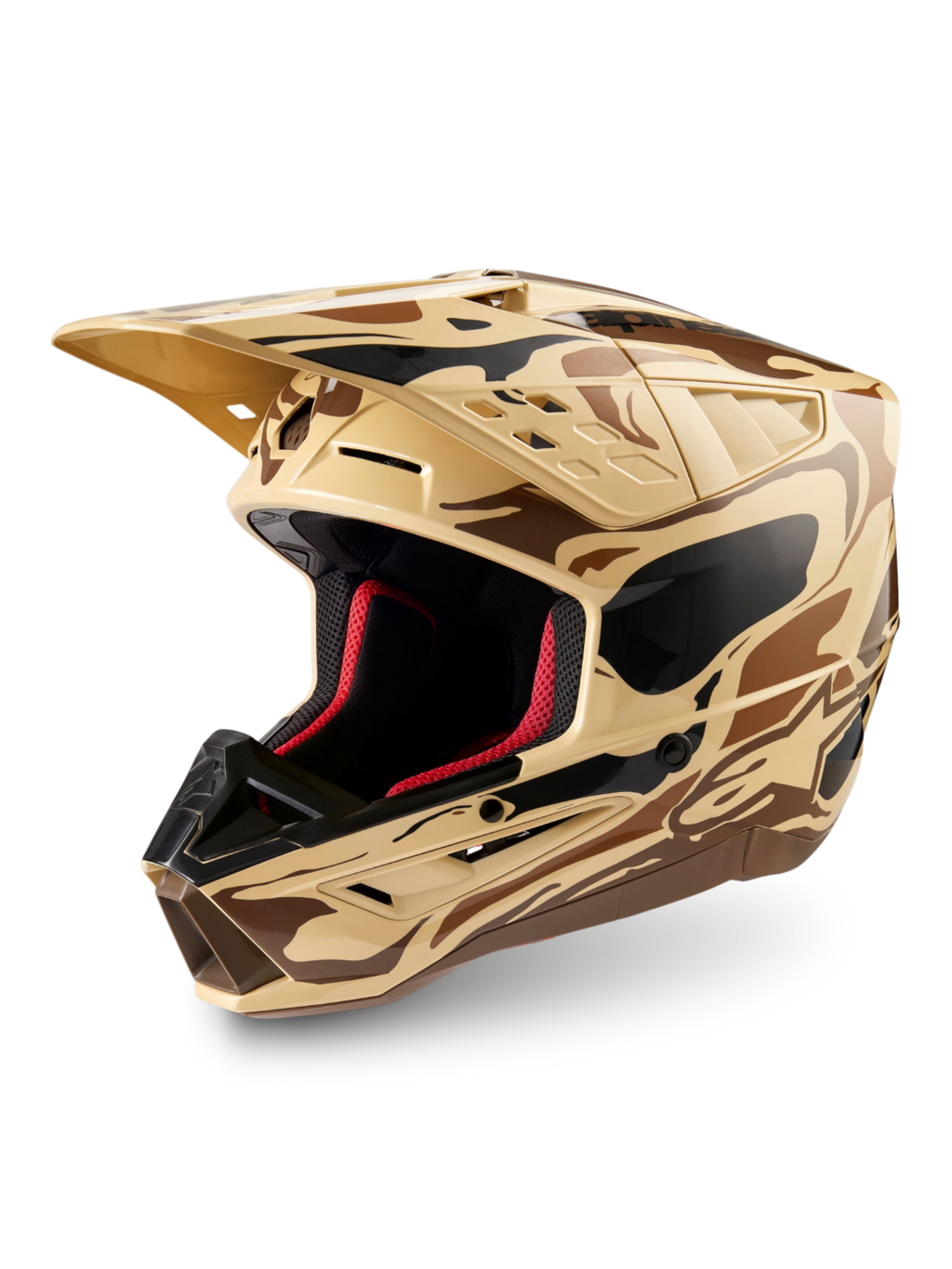 Alpinestars S-M5 Mineral, casco de motocross off-road, color marrón oscuro mate con diseño de camuflaje, certificado ECE 22.06