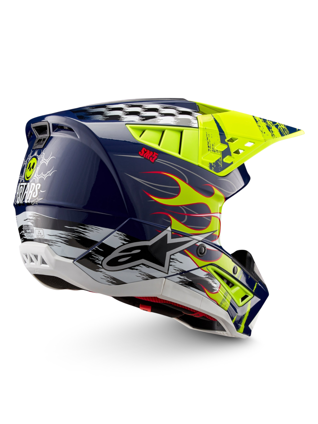 Alpinestars S-M5 Rash, casco de motocross para off-road, azul marino y amarillo fluo brillante, certificado ECE 22.06