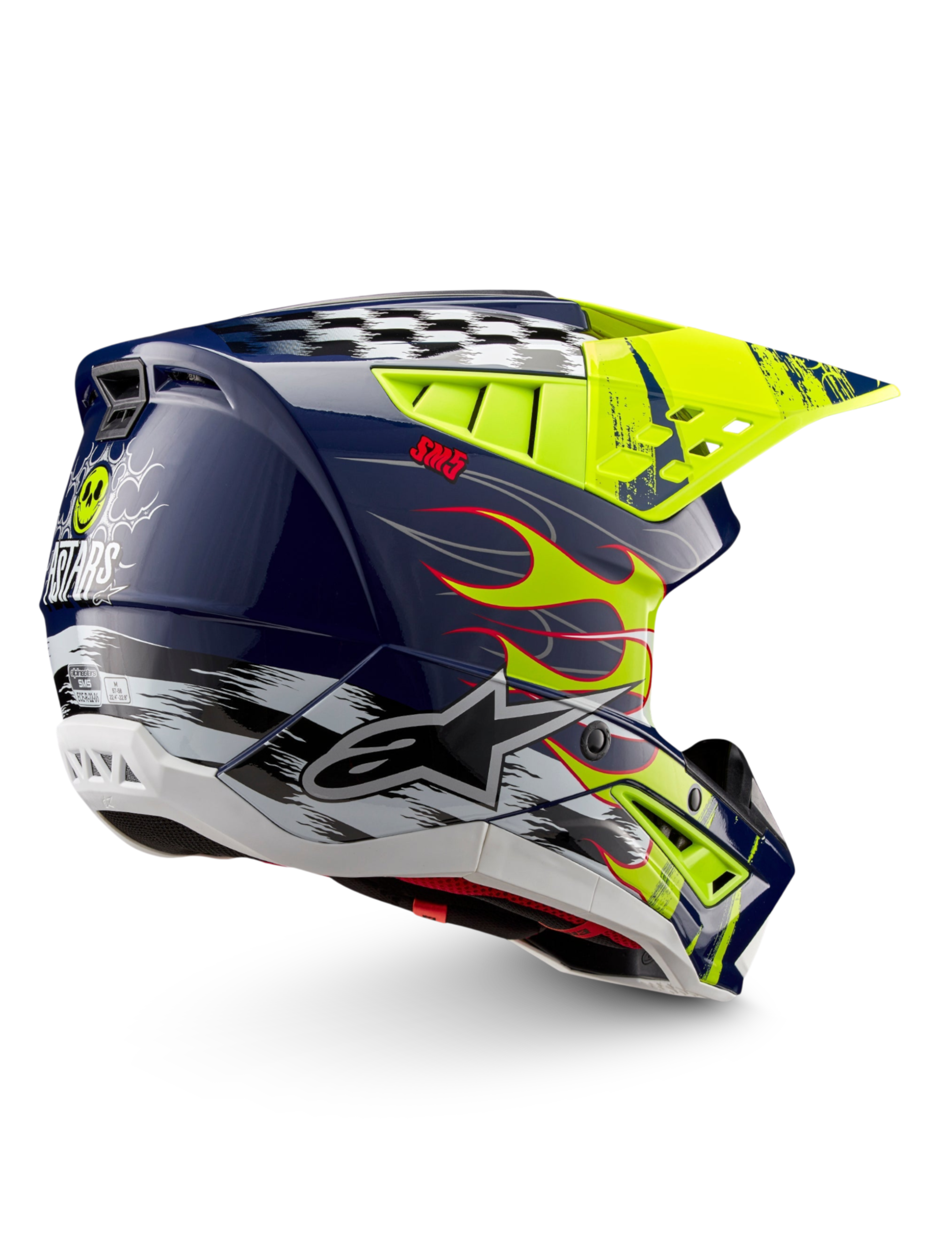 Alpinestars S-M5 Rash, casco de motocross para off-road, azul marino y amarillo fluo brillante, certificado ECE 22.06