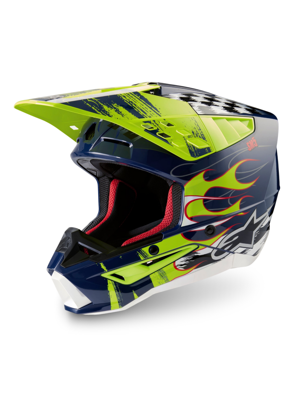 Alpinestars Casco S-M5 Rash ECE 22.06, casco de motocross para off-road, azul marino y amarillo fluo brillante, con protección avanzada para pilotos