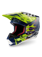 Alpinestars Casco S-M5 Rash ECE 22.06, casco de motocross para off-road, azul marino y amarillo fluo brillante, con protección avanzada para pilotos