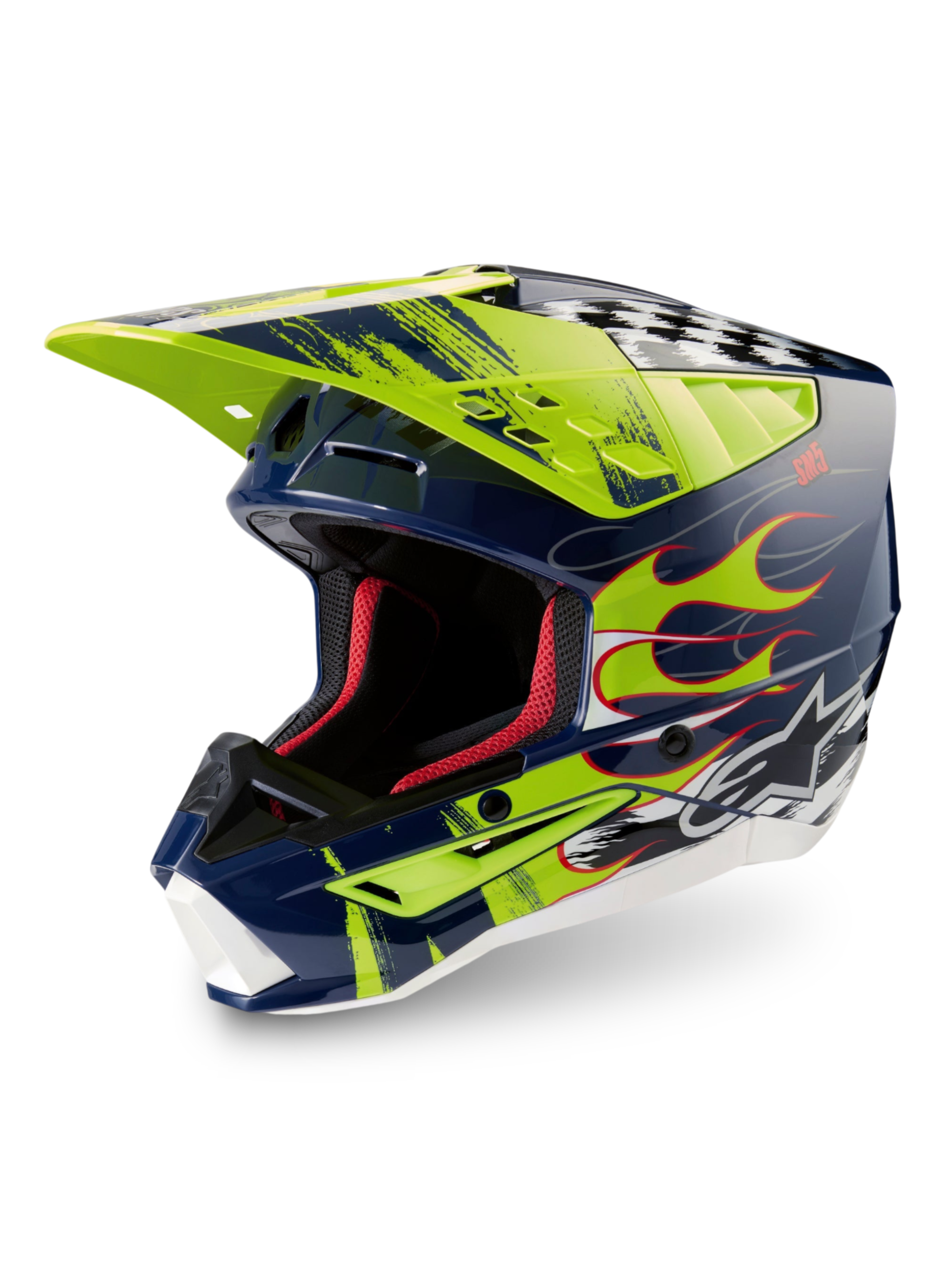 Alpinestars Casco S-M5 Rash ECE 22.06, casco de motocross para off-road, azul marino y amarillo fluo brillante, con protección avanzada para pilotos