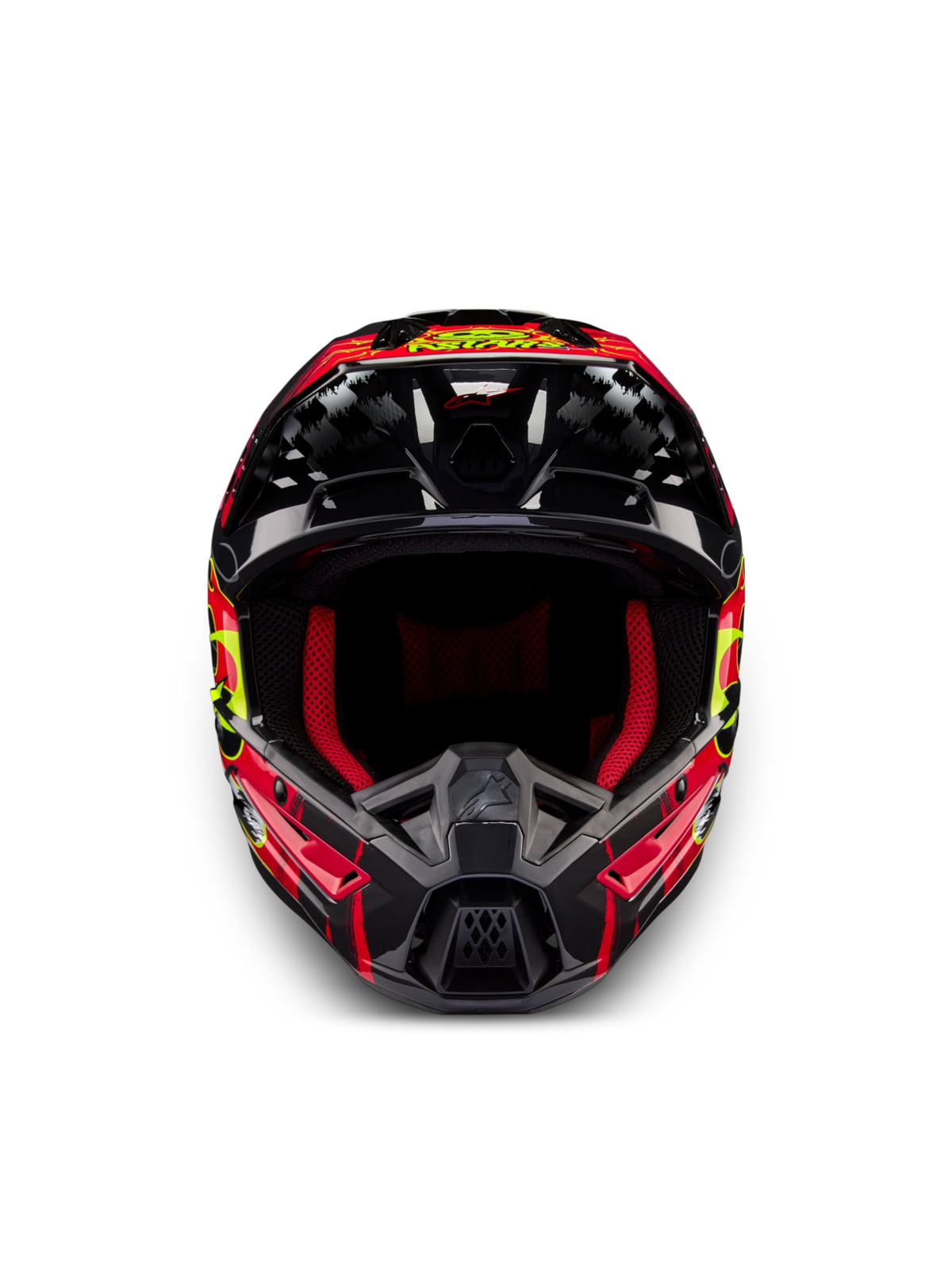 Alpinestars S-M5 Rash Helmet ECE 22.06, Motocross Off-Road Helmet in Dark Gray and Bright Red Glossy, featuring a ventilated thermoplastic shell and ECE certification.