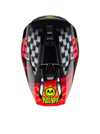 Alpinestars S-M5 Rash Helmet ECE 22.06, Motocross Helmet in Dark Gray and Bright Red, top view with skull graphic.