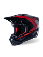 Casco Alpinestars Honda S-M5, casco de motocross, negro y rojo brillante, con gráficos plateados de Honda y el logotipo SM5, perfil aerodinámico con grandes entradas de aire y visera ajustable, diseñado para competiciones off-road