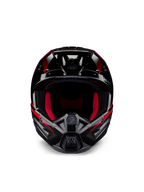 Alpinestars Honda S-M5 Helmet ECE, casco de motocross, negro rojo brillante, vista frontal con un acabado negro brillante y gráficos rojos, acolchado interno rojo vibrante, diseño angular con múltiples entradas de aire, protección de alto rendimiento para motocross