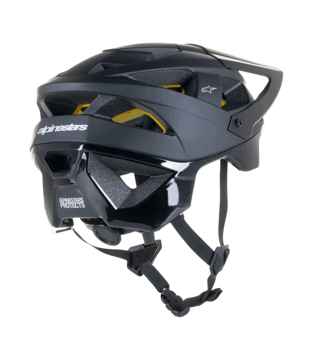 Casco Alpinestars Vector Tech Solid, casco de ciclismo MTB, acabado en negro mate y brillante, con sistema de protección Mips, 19 aberturas de ventilación y cobertura extendida en la nuca para protección en senderos.