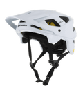 Casco Alpinestars Vector Tech Solid, casco de bicicleta de montaña MTB, blanco mate y brillante, con un diseño angular, múltiples ventilaciones, correas ajustables negras, acolchado interior Mips amarillo y visera frontal ajustable