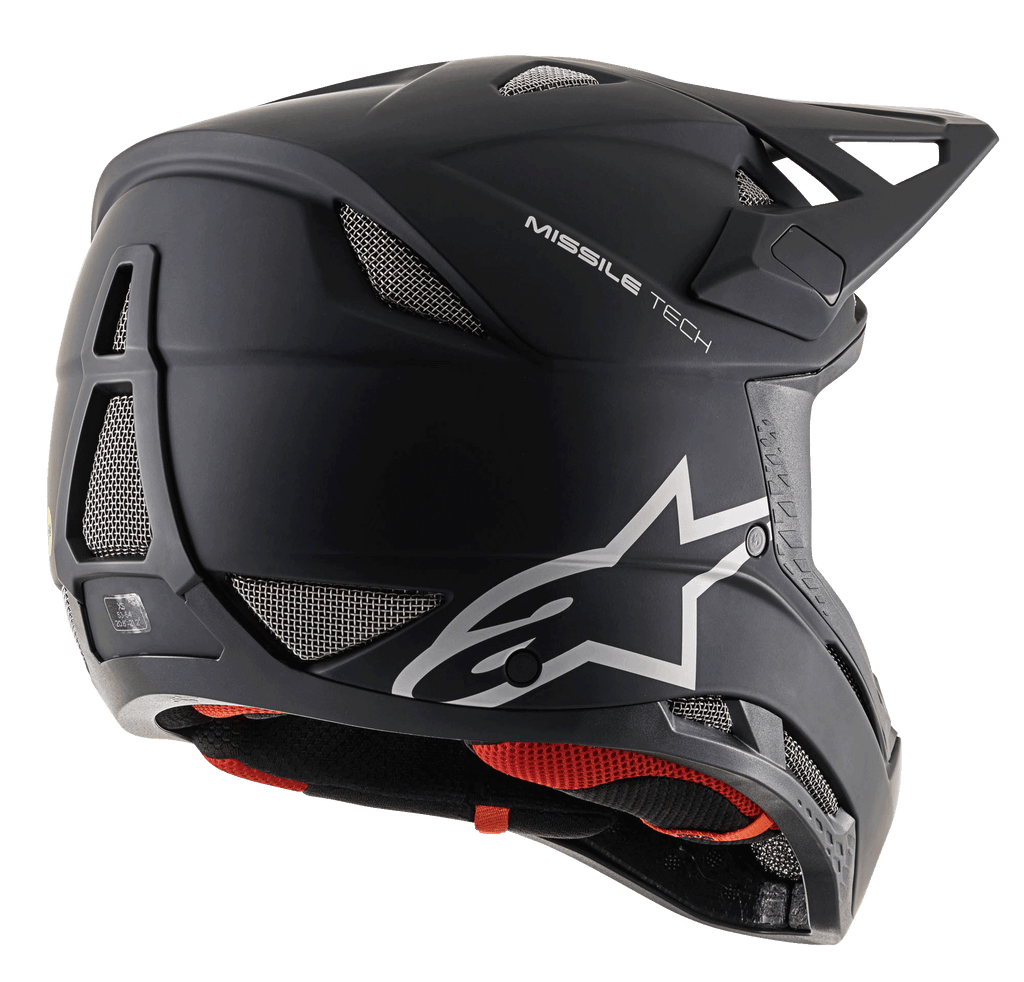 Casco Missile Tech Solid, casco integral de MTB para descenso negro mate con rejillas de malla y logo Alpinestars.