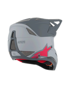 Casco Alpinestars Missile Tech Racer, casco integral de MTB, gris claro y gris oscuro mate con logo de estrella roja, vista lateral trasera que muestra la malla de ventilación y el perfil aerodinámico, protección para ciclismo de descenso
