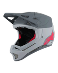 Alpinestars Missile Tech Racer Helmet, casco integral de MTB, gris claro y gris oscuro mate con logo Astars rosa, visera aerodinámica, múltiples ventilaciones de malla, acolchado interior negro y rojo, equipamiento para descenso en bicicleta de montaña