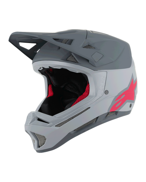 Alpinestars Missile Tech Racer Helmet, Full-Face MTB Helmet, Light Gray and Dark Gray Matte with Pink Astars Logo, Aerodynamic Visor, Multiple Mesh Vents, Black and Red Interior Padding, Downhill Mountain Biking Gear