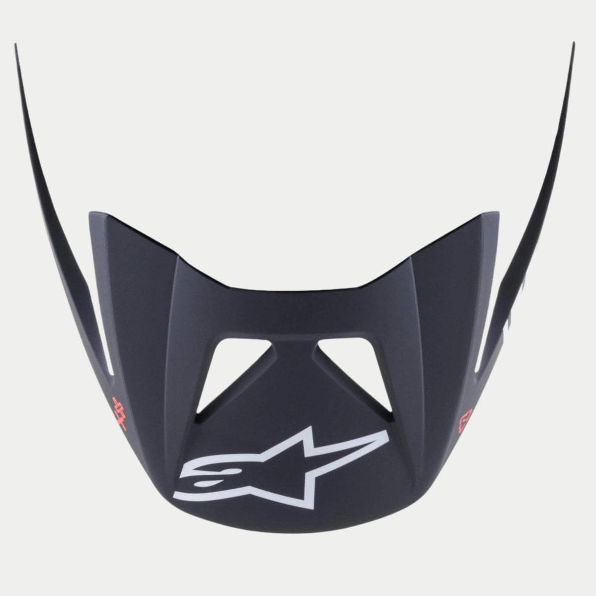 Alpinestars Visor Vector Tech A1, visera de repuesto para casco de MTB, acabado mate negro y gris claro, logotipo blanco de Alpinestars en la parte frontal, diseño angular a presión con aberturas de ventilación