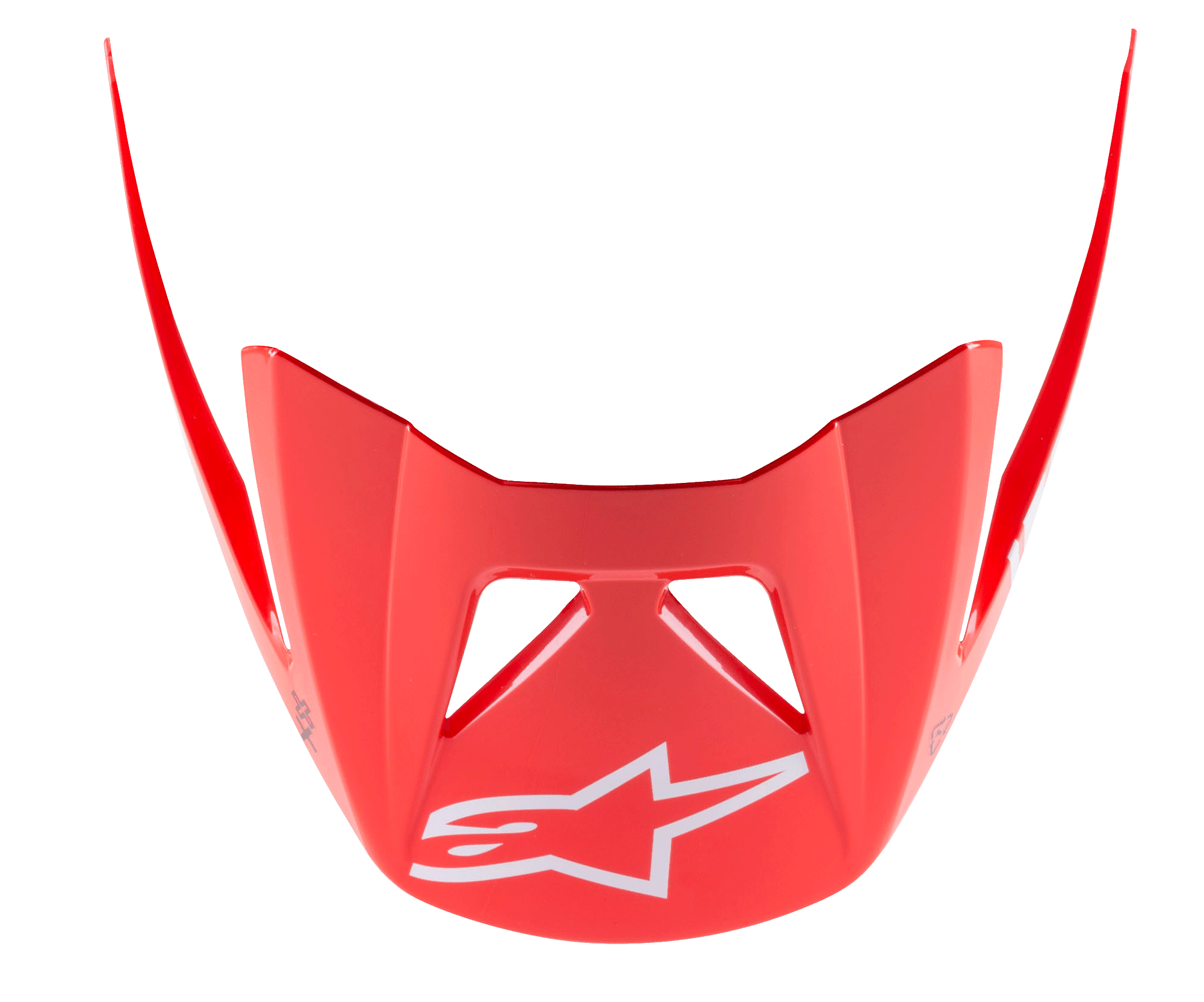 Alpinestars Visor Vector Tech A2, visera para casco de MTB, rojo brillante con logo de estrella blanca, diseño aerodinámico con extensiones angulares, acabado brillante para ciclismo de montaña