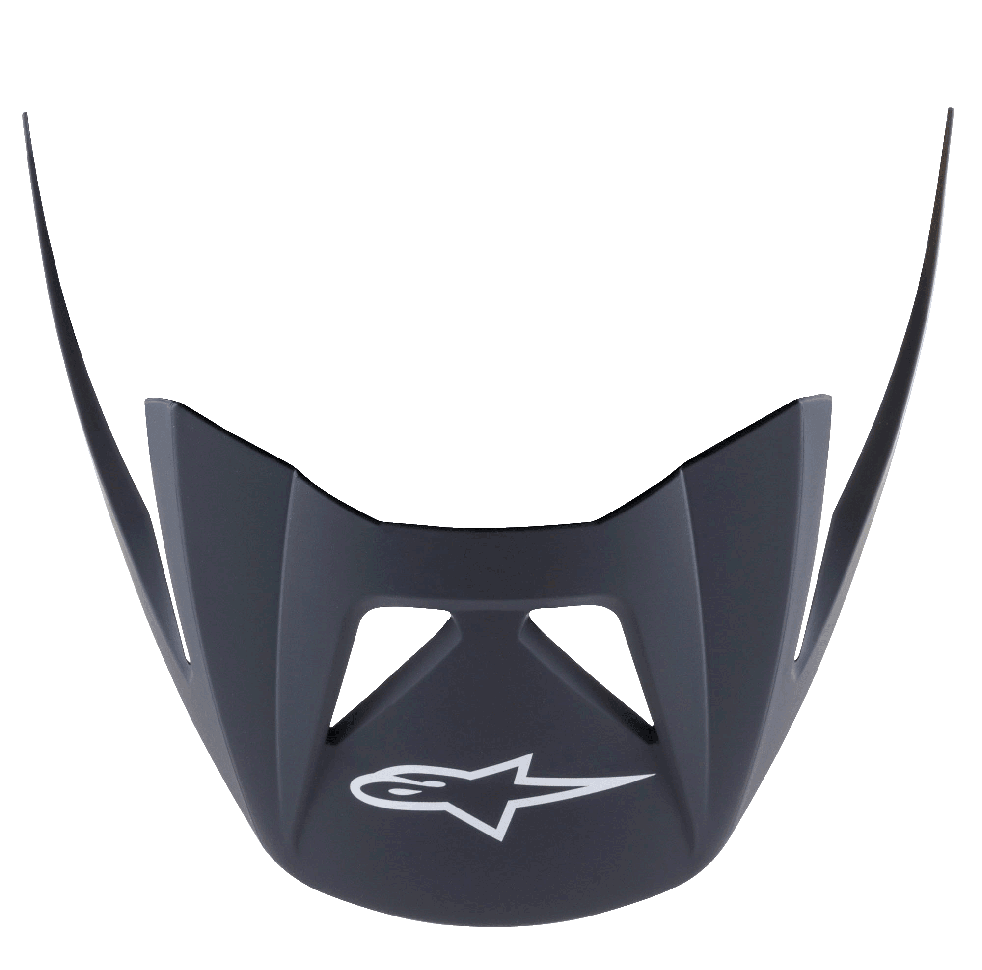 Alpinestars Visor Vector Pro A2, visera de repuesto para casco de MTB, negro mate ébano, con logotipo Astars blanco en el frente, forma aerodinámica angular con aberturas de ventilación, acabado de plástico mate