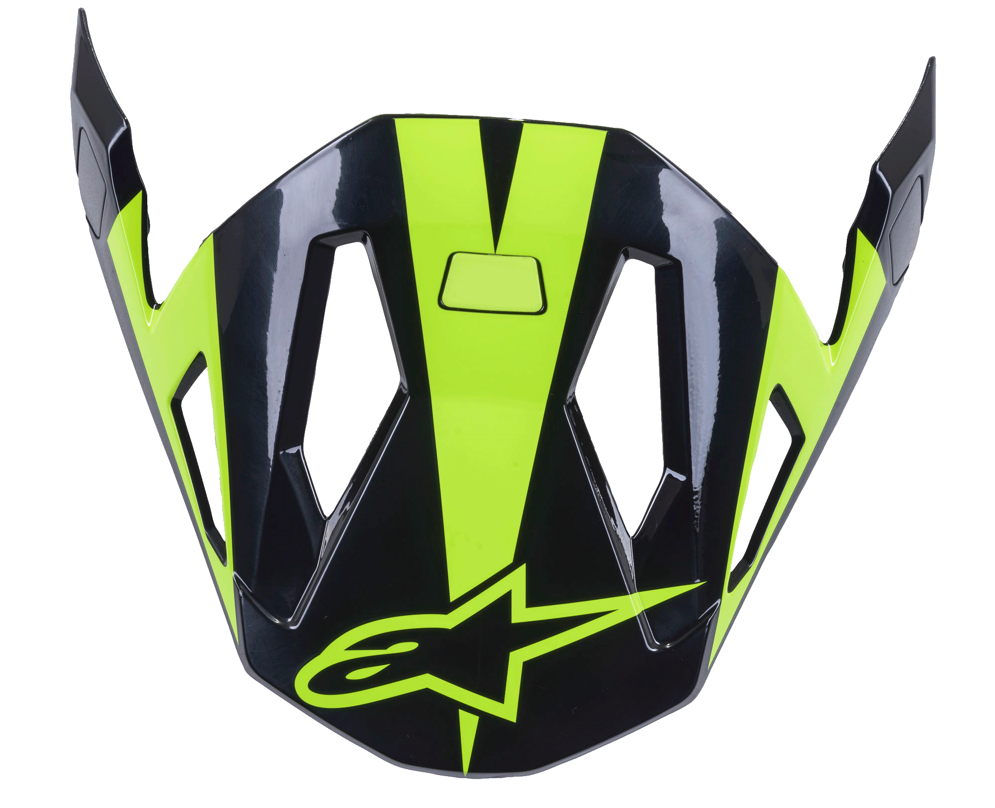 Alpinestars Missile Visor, accesorio para casco de MTB, negro y amarillo flúor brillante, diseño aerodinámico con aberturas para el flujo de aire, acabado brillante con logo de estrella amarillo neón