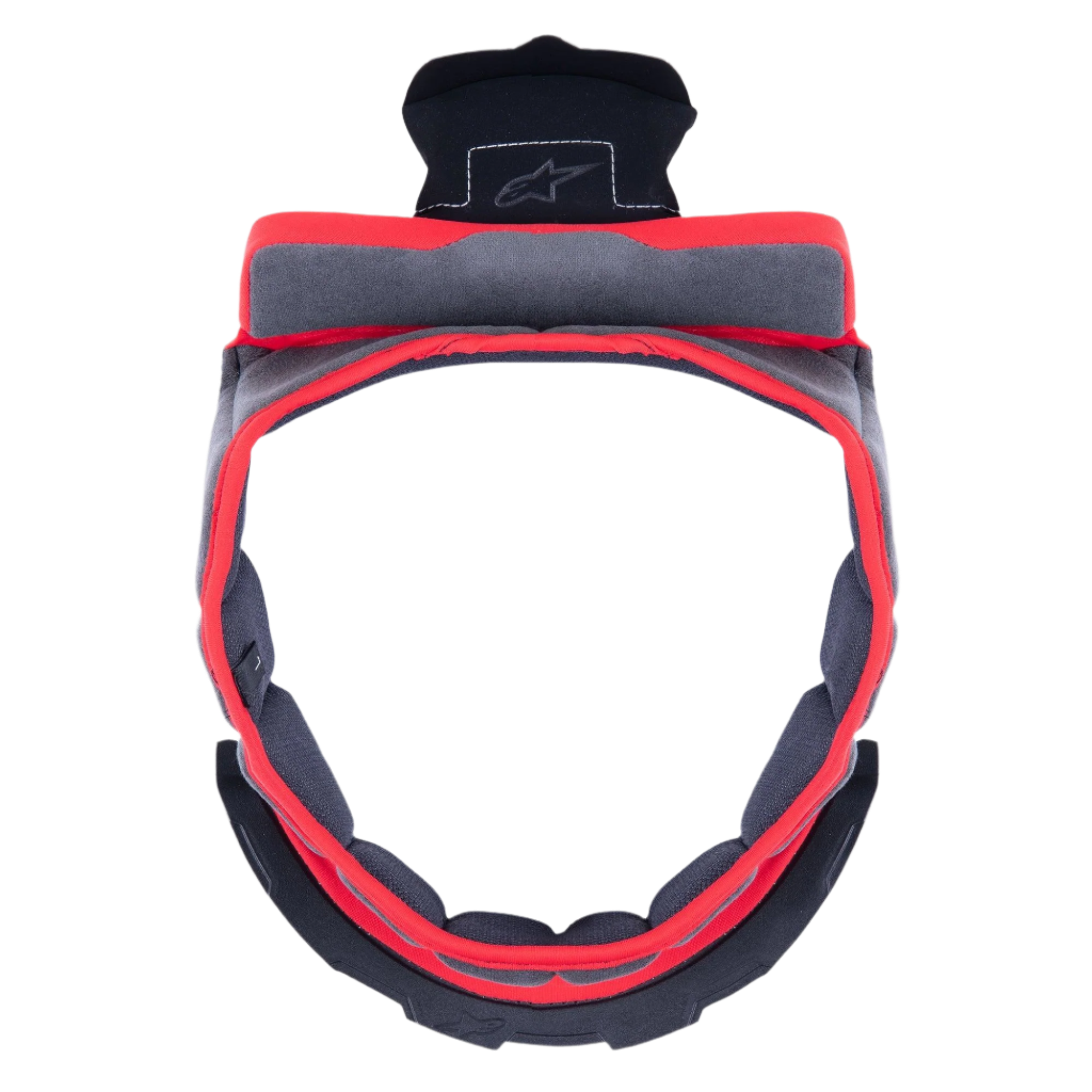 Alpinestars Supertech R10 Crown Pad, almohadilla de repuesto para casco de motocicleta, gris y roja, construcción de espuma acolchada con logo de estrella e inserto circular de soporte para el cuello