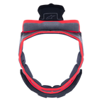Alpinestars Supertech R10 Crown Pad, acolchado interior de repuesto para casco en color gris, forma circular con ribete rojo y tela gris, incluye componentes de fijación de plástico negro con el logotipo de Alpinestars, diseñado para mejorar la comodidad y personalización del ajuste del casco de moto