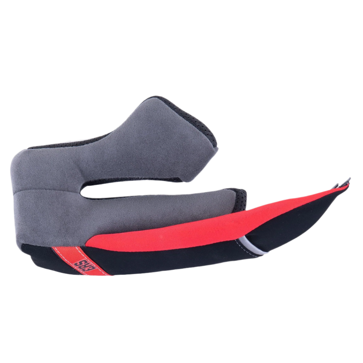 Alpinestars Supertech R10 Regular Cheek Pad, pieza de repuesto para el lado derecho del casco de moto, acolchado gris de tacto suave con detalles en negro y rojo, con lengüeta roja del sistema de liberación de emergencia ERS