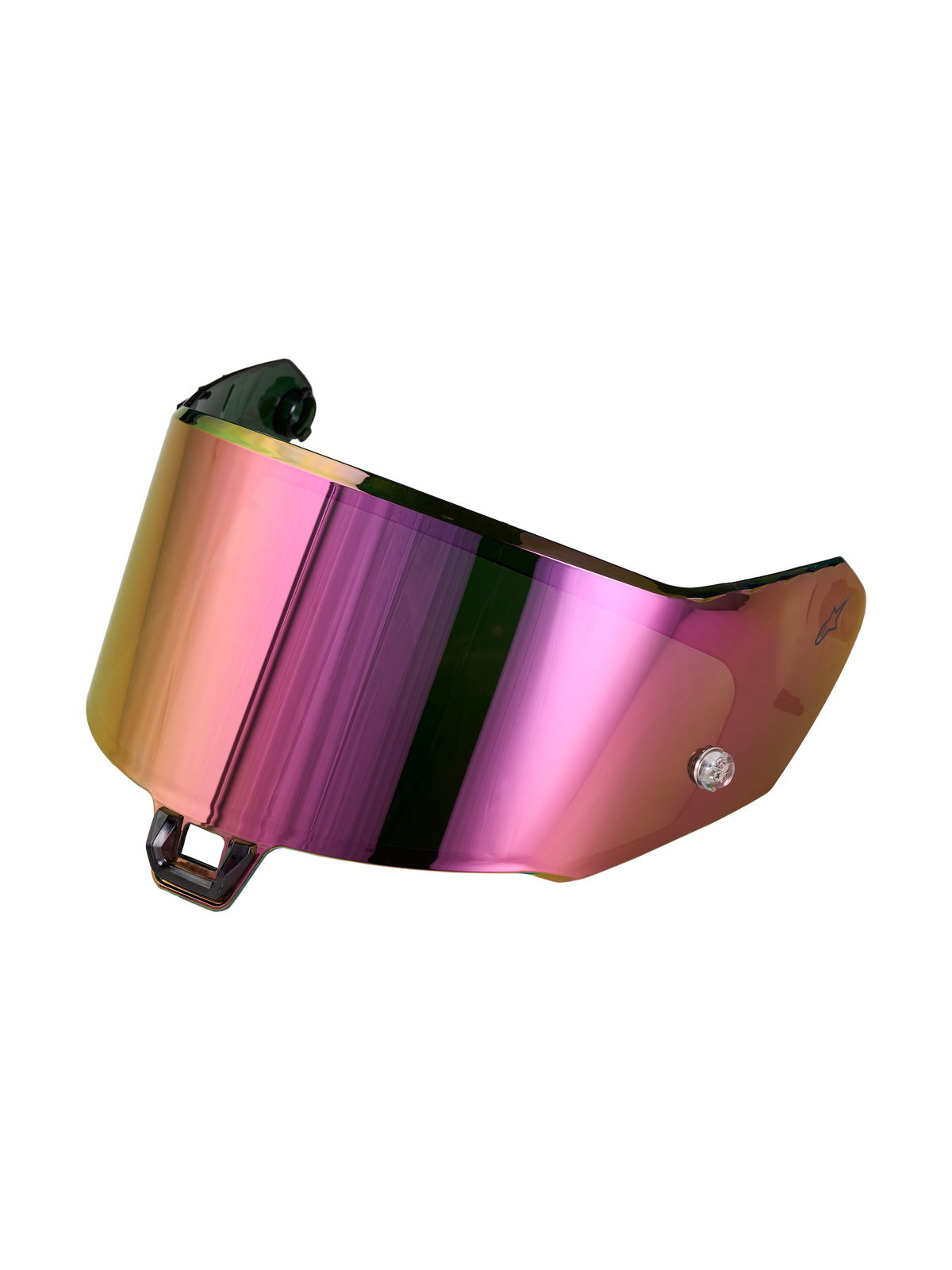 Alpinestars Supertech R-10/R-7 Absolute Vision Shield Gen2.1-R, motorcycle helmet replacement shield, Mirror Rainbow spectral finish, optical-grade polycarbonate construction with Absolute Vision optical filtering