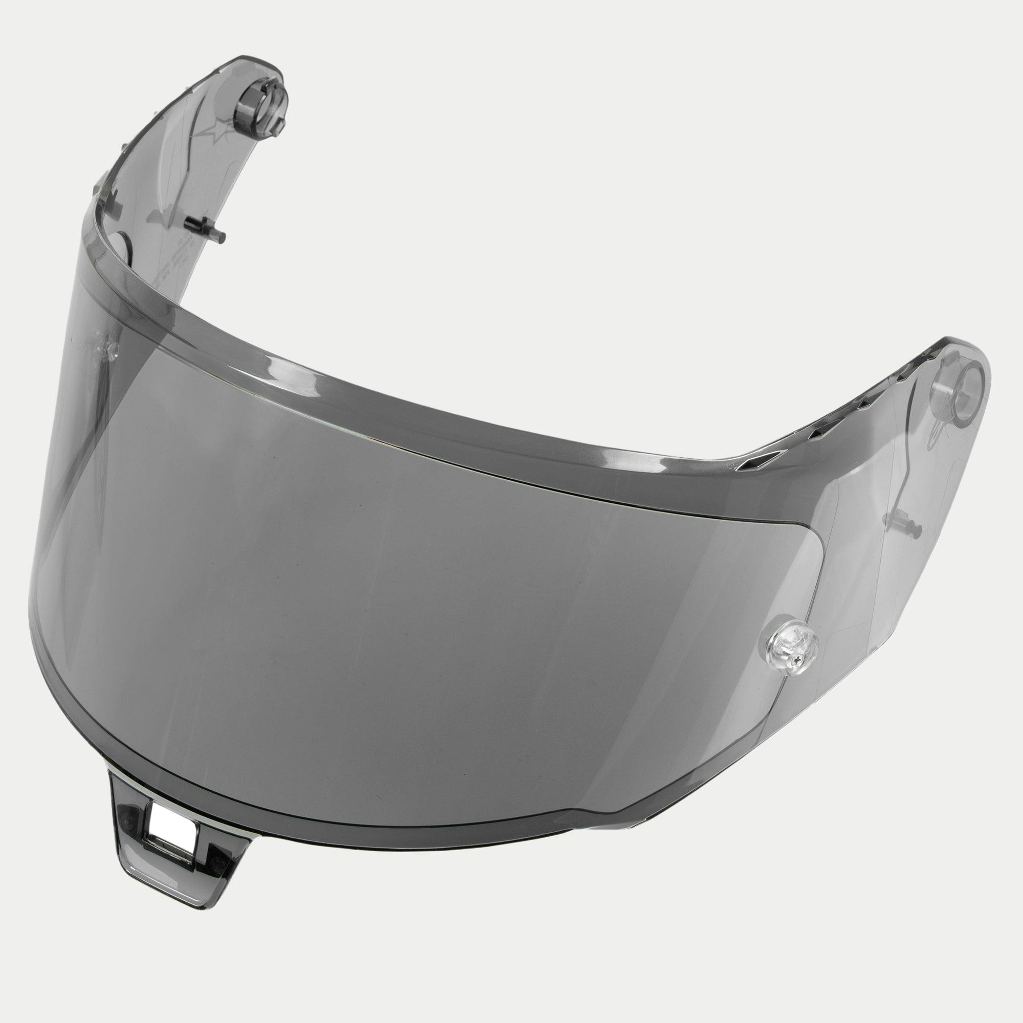Alpinestars Pantalla Supertech R10 AFHS-01, visera de casco, ahumado claro, plástico gris semitransparente, diseño curvado aerodinámico con puntos de montaje laterales y lengüeta central, pieza de repuesto para casco de competición S-R10