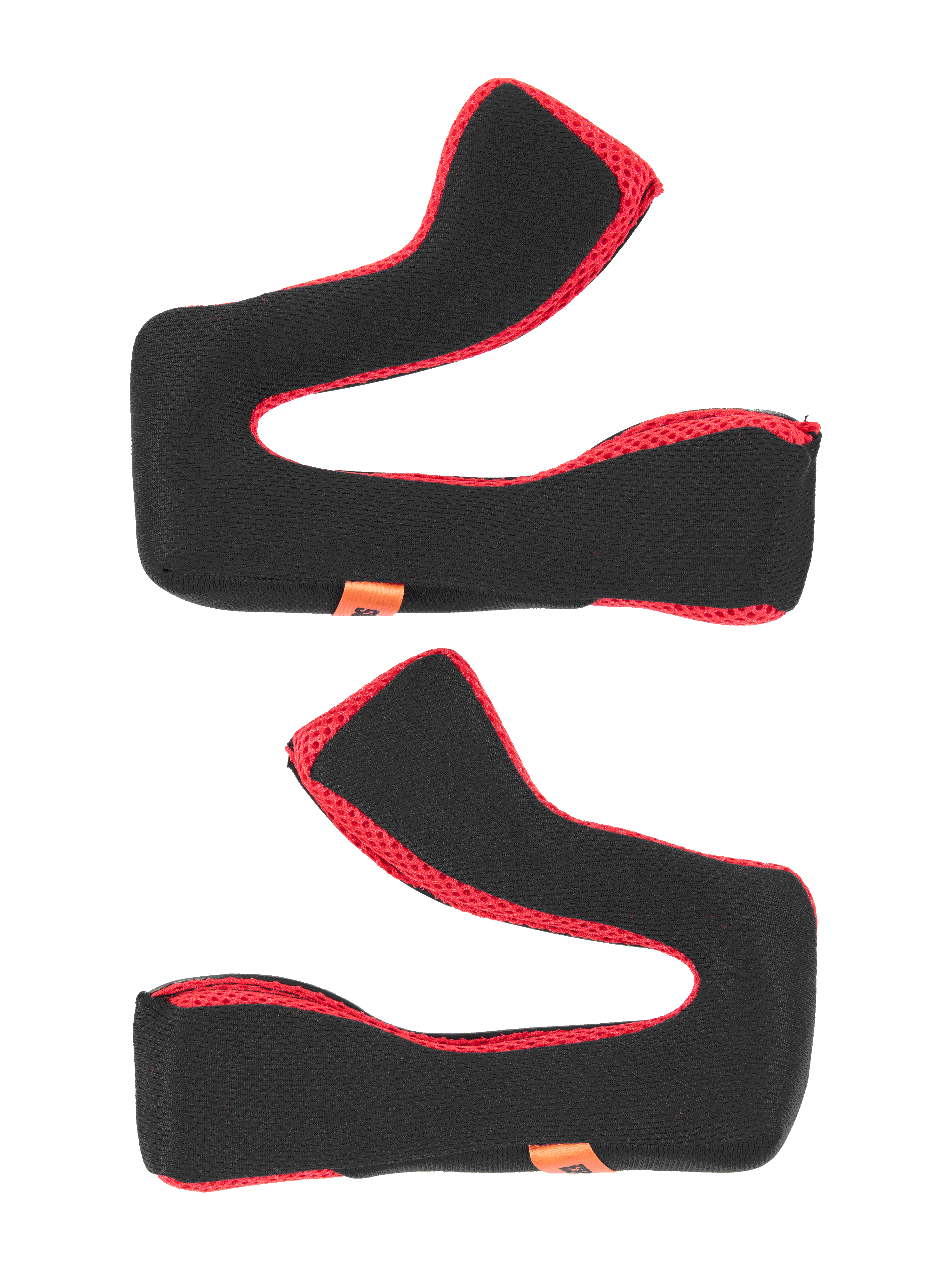Alpinestars S-M5 22.06 Regular Cheek Pad Set, replacement helmet padding, Black and Red, soft cushioned foam construction with red mesh fabric trim, orange branded tags, motorcycle helmet accessories