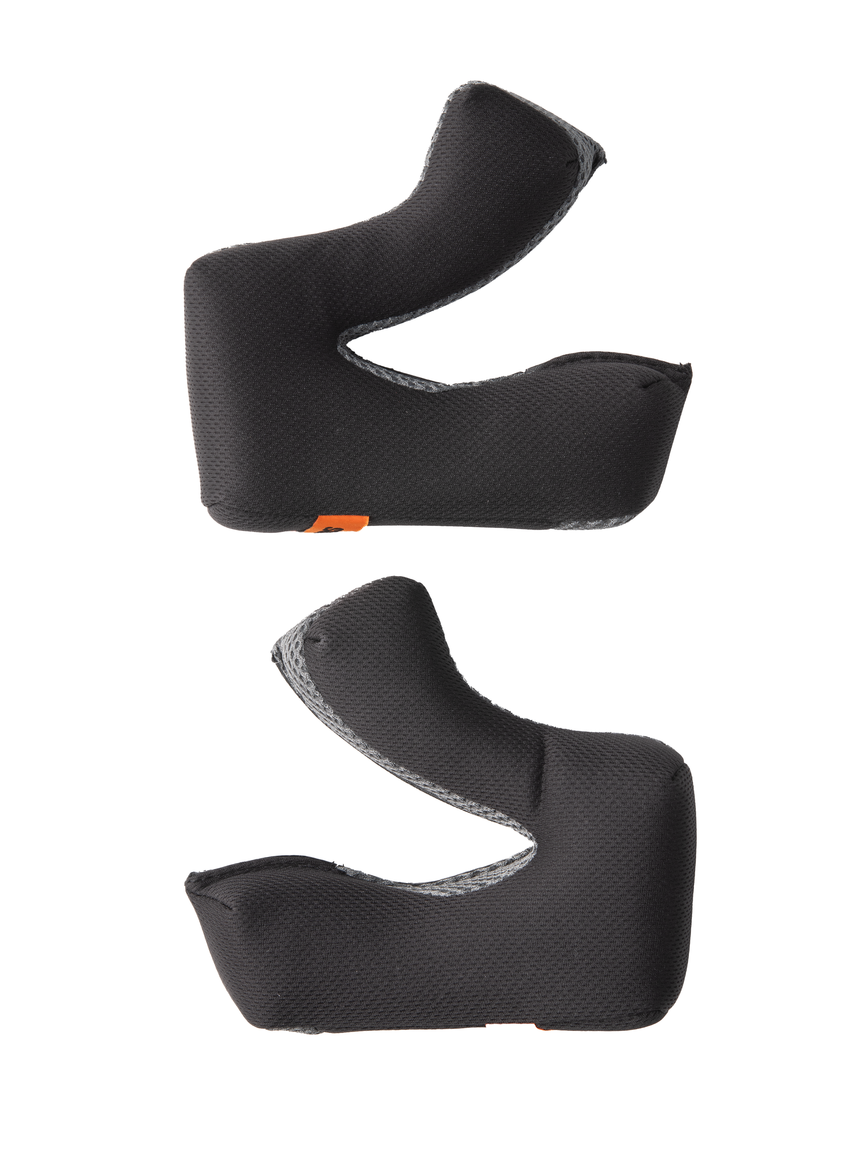 Alpinestars S-M3 Cheek Pad Set +5MM, Motocross helmet replacement pads, black textured fabric with gray mesh edges, ergonomic contoured design, moisture-wicking material for enhanced comfort and secure fit