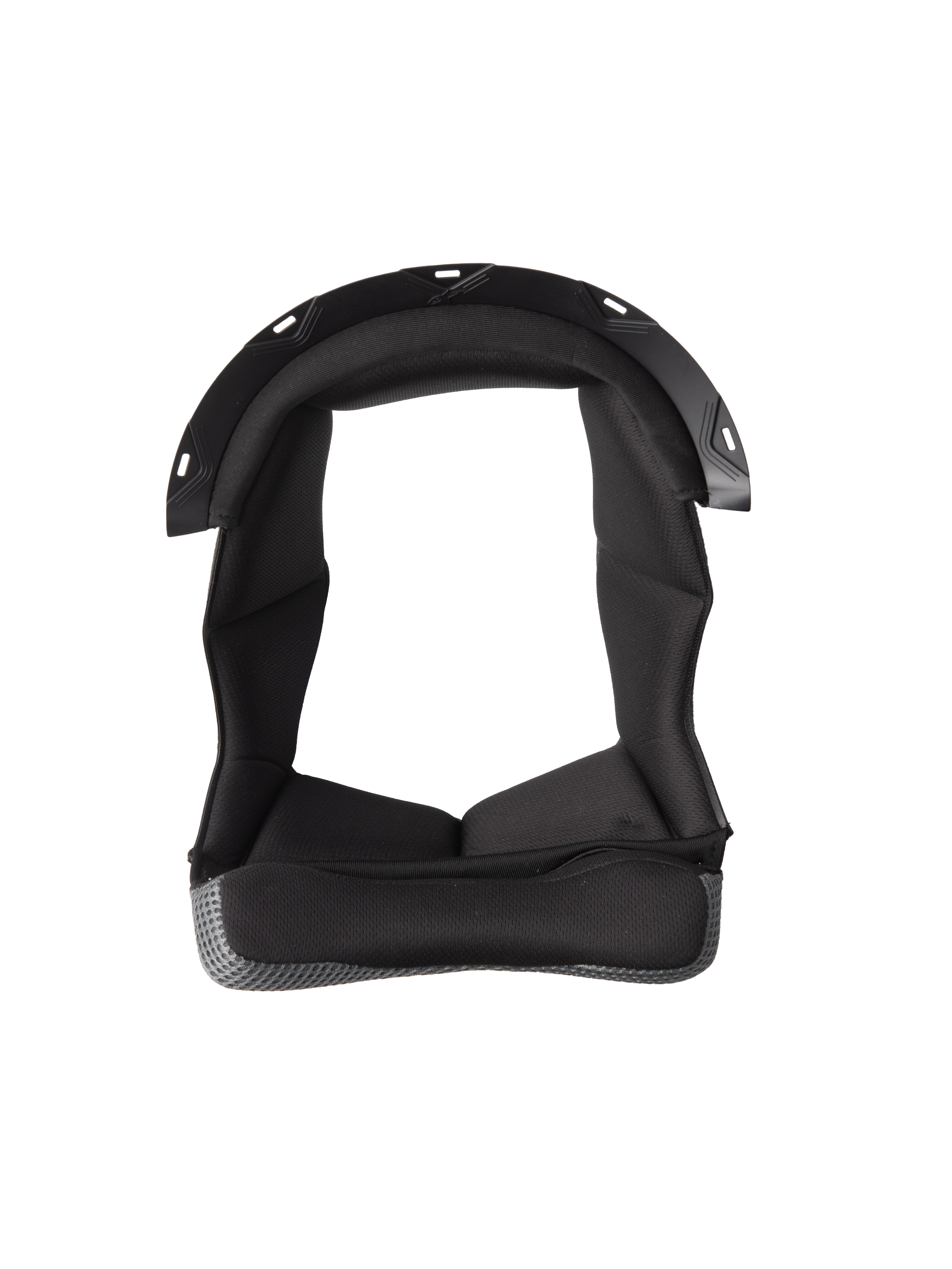 Alpinestars S-M7 Crown Pad, forro de casco negro con diseño en forma de U, interior acolchado con tejido texturizado, borde de material de malla gris, puntos de conexión mediante broches de plástico, acolchado de confort y protección para casco de motocicleta