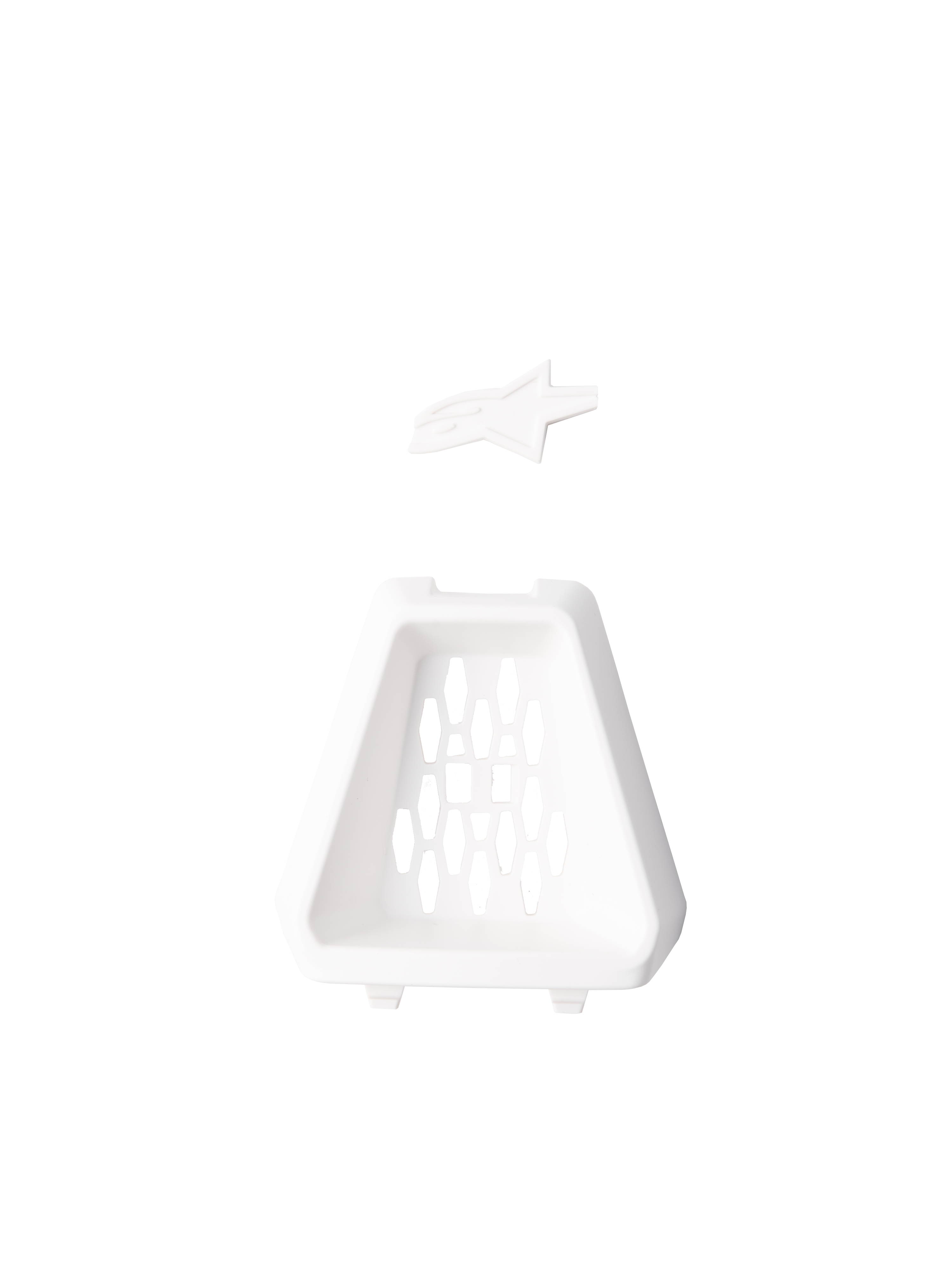 Alpinestars S-M3 Chin Vent, pieza de repuesto para casco de moto, blanca, componente de ventilación triangular con patrón de panal hexagonal y logo de estrella independiente, construcción de plástico duradero