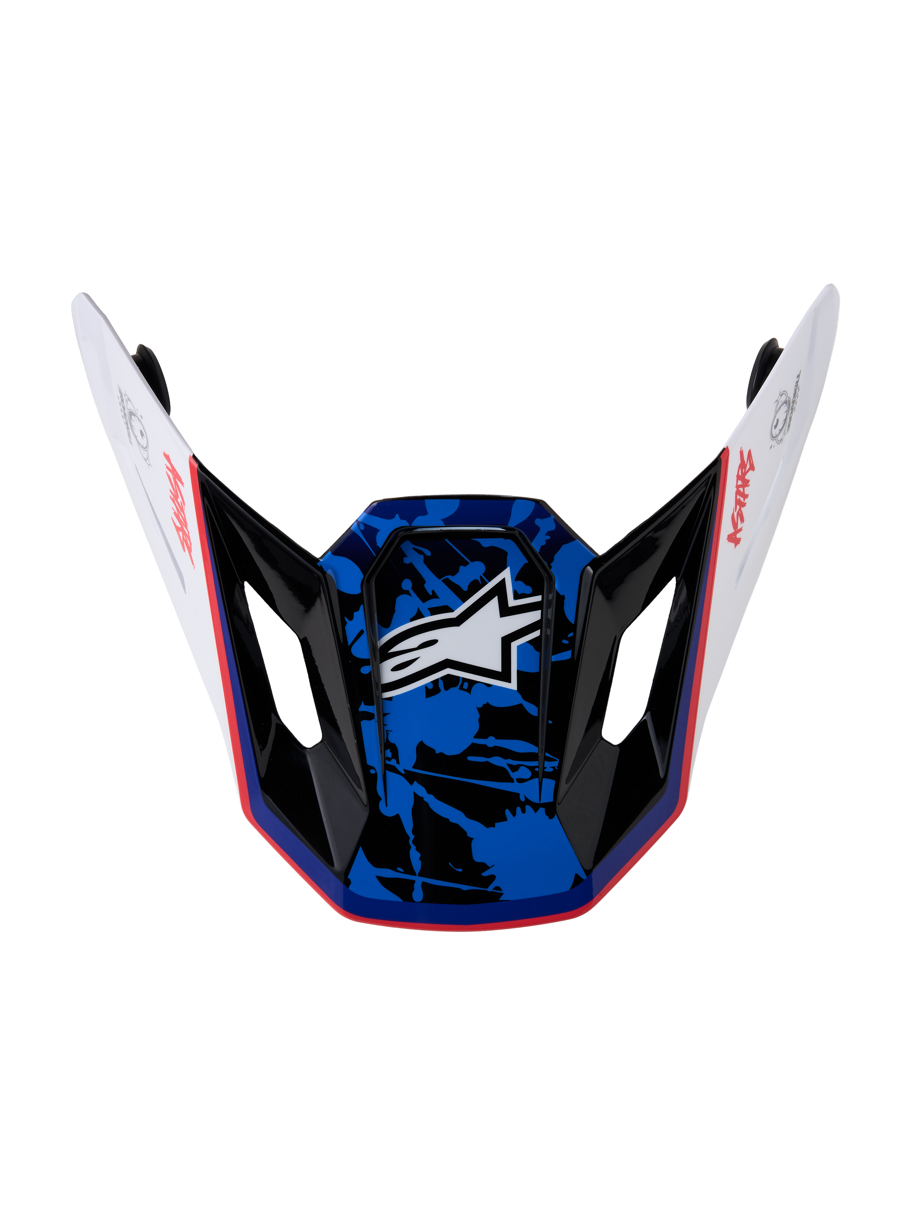 Visor Alpinestars S-M7 Blaster, repuesto para casco de motocross, blanco, azul y rojo brillante, con gráfico de salpicaduras